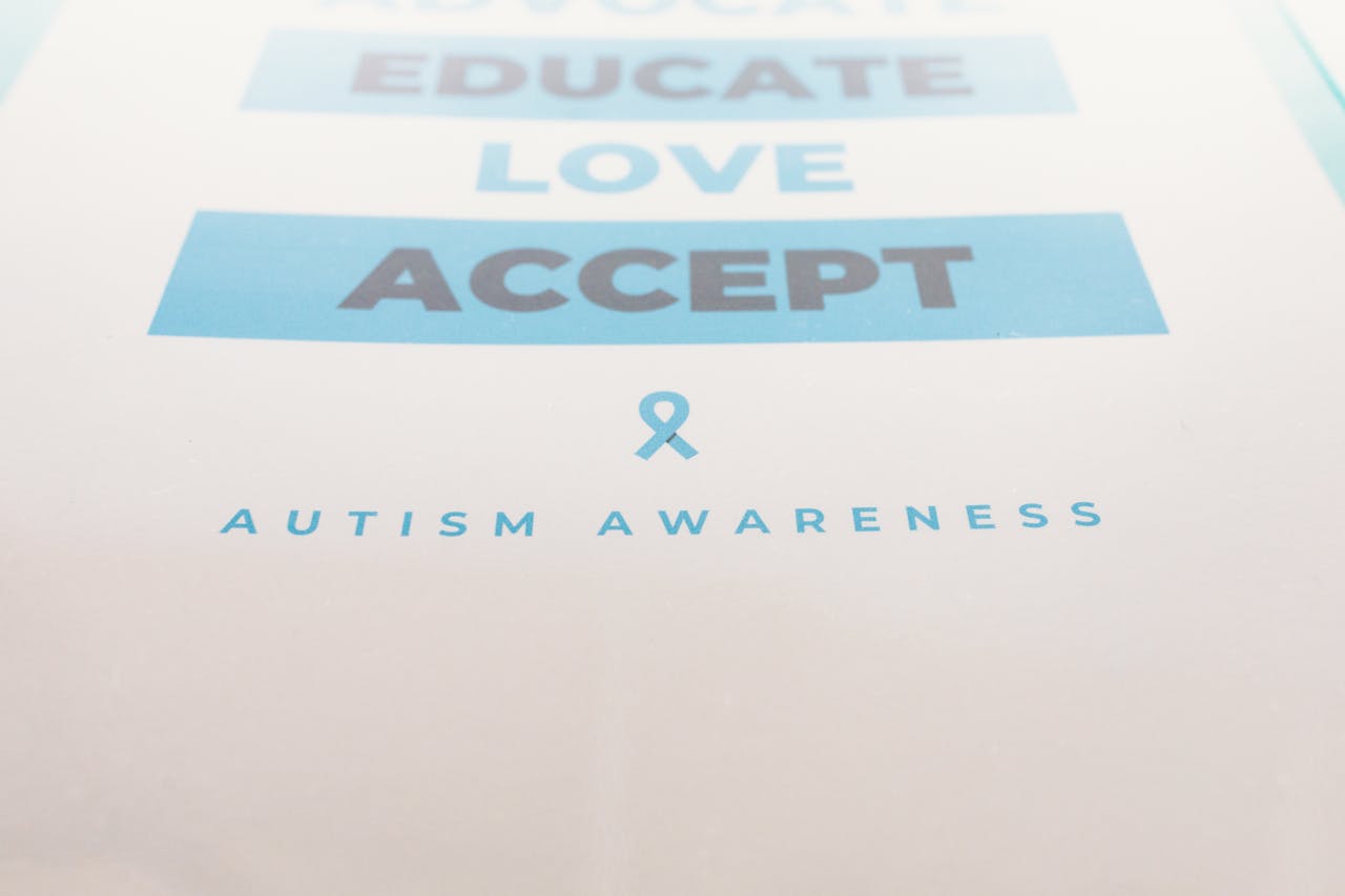 Inspirational poster advocating autism awareness with key messages.